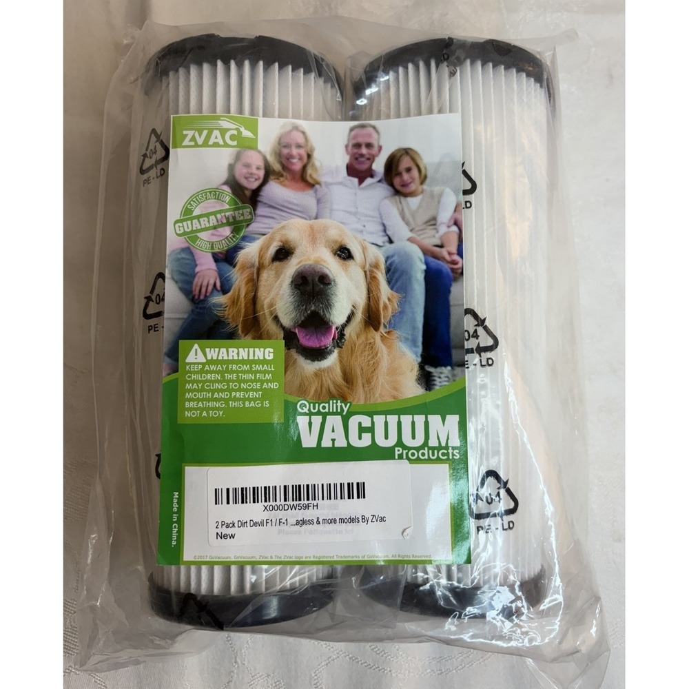 ZVac HEPA Filter 2 Pack Replacement‎ for Dirt Devil F1 New in Packaging